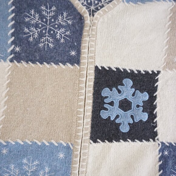 Vintage Christopher Banks Snowflake Patchwork Holiday Cardigan Zip Grandmacore M - Picture 6 of 10